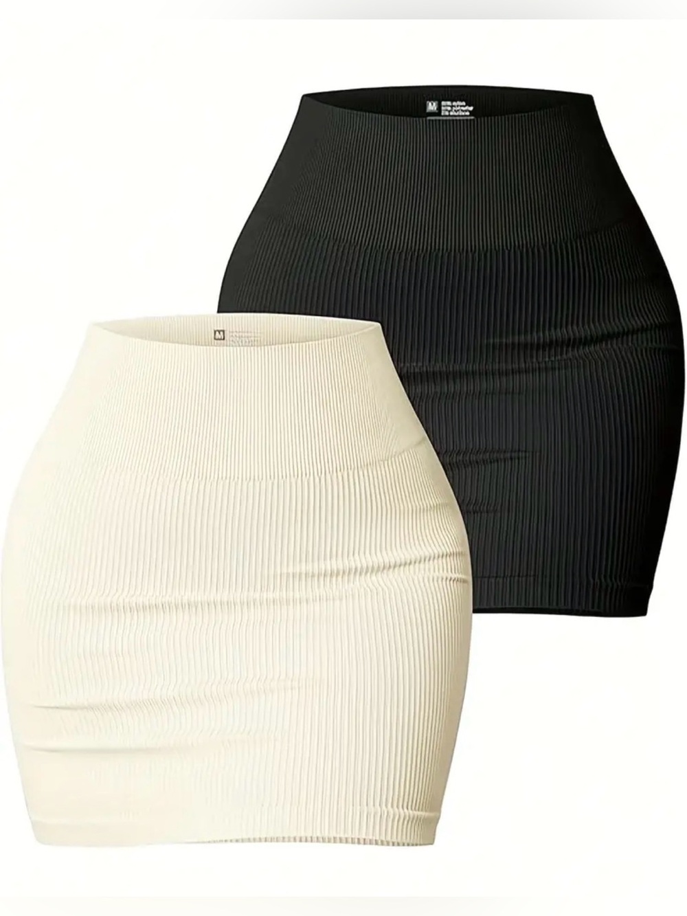 NWOT Seamless Ribbed High-Waist Mini Skirt Set— Black & Cream